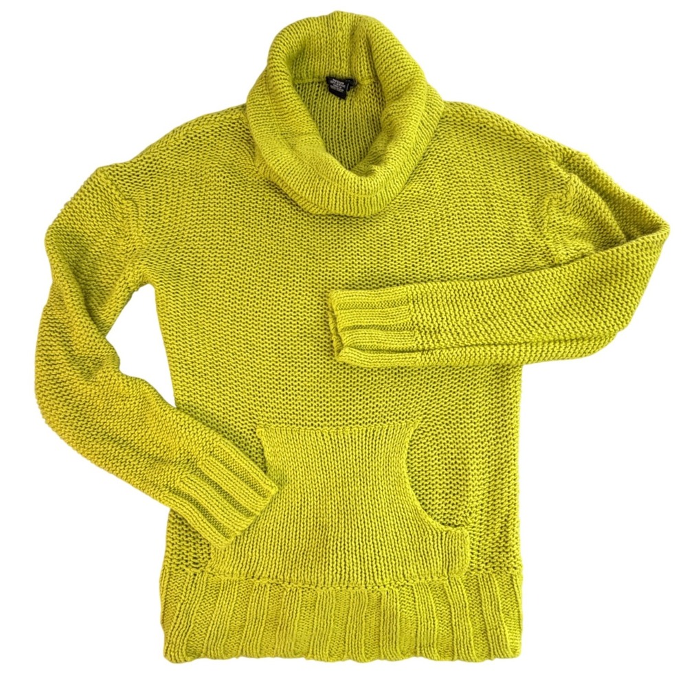 Bright Lime Green Cowl Neck Chunky Knit Pocket Sweater Medium